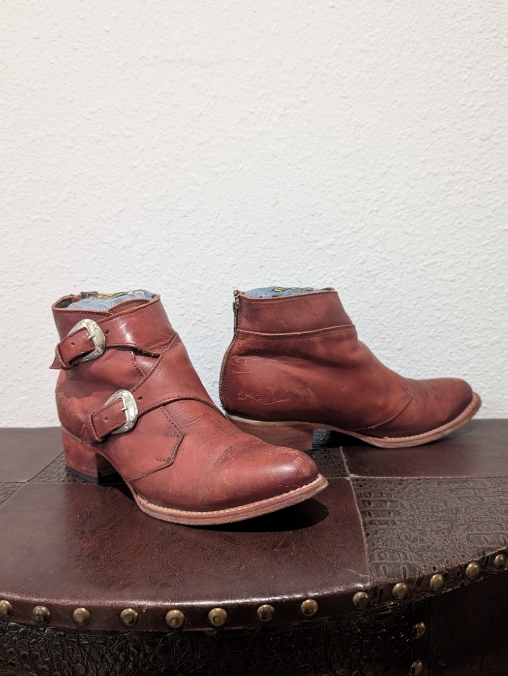 Freebird Saga Distressed Leather Buckle Booties Size 9